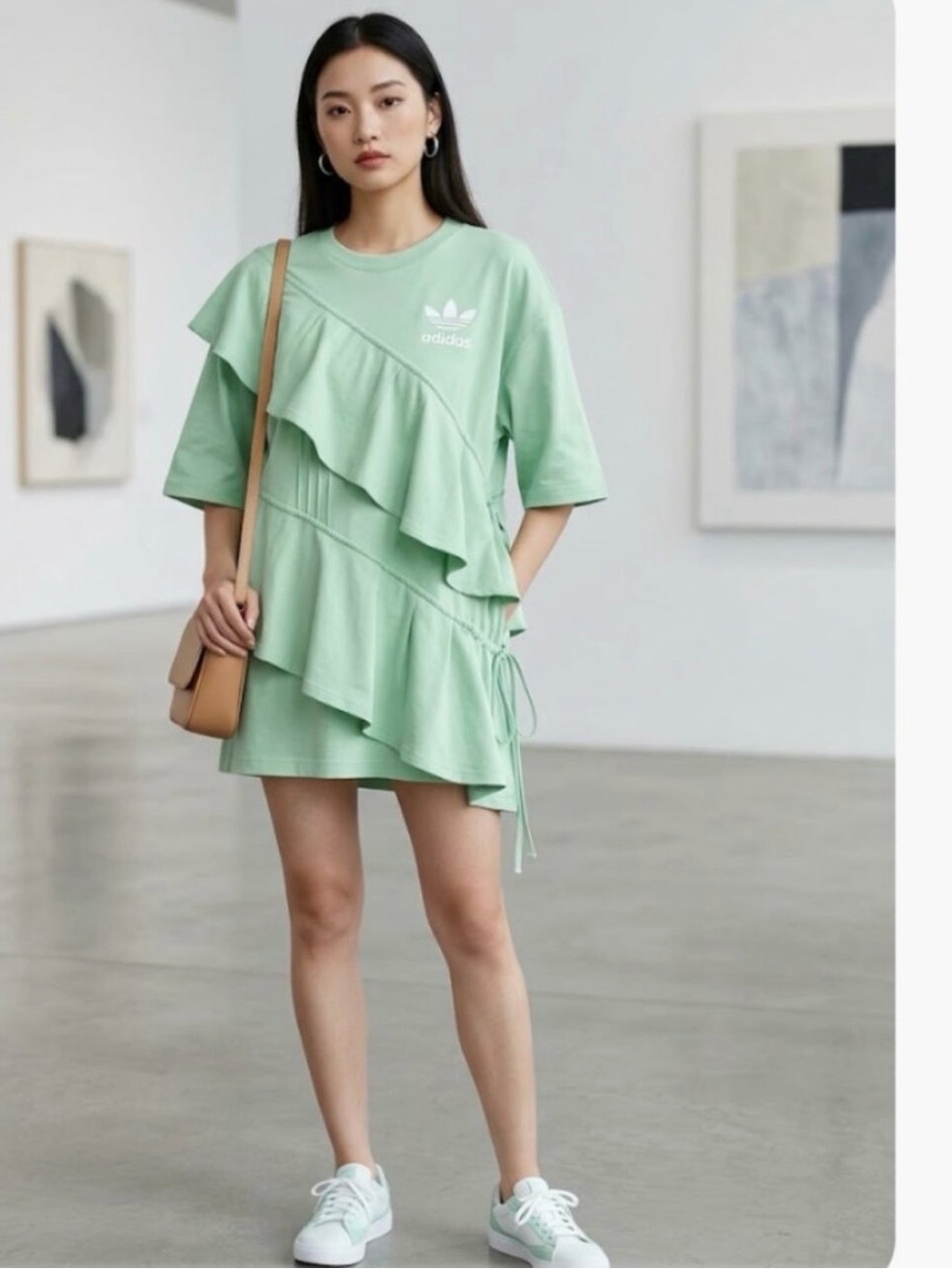 NWT $80 Adidas X J KOO Glory Mint Ruffle Top Green Medium